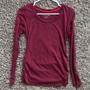 Burgundy polka dot long sleeve maternity top